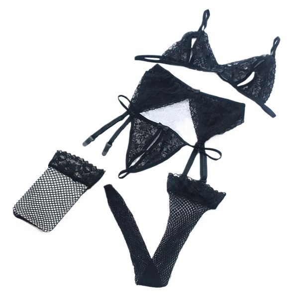 Lace Women Lingerie Set 4 Pcs  - огляд і ціна Sheer Mesh Bra