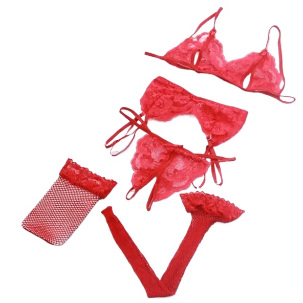 Lace Women Lingerie Set 4 Pcs  - огляд і ціна Sheer Mesh Bra